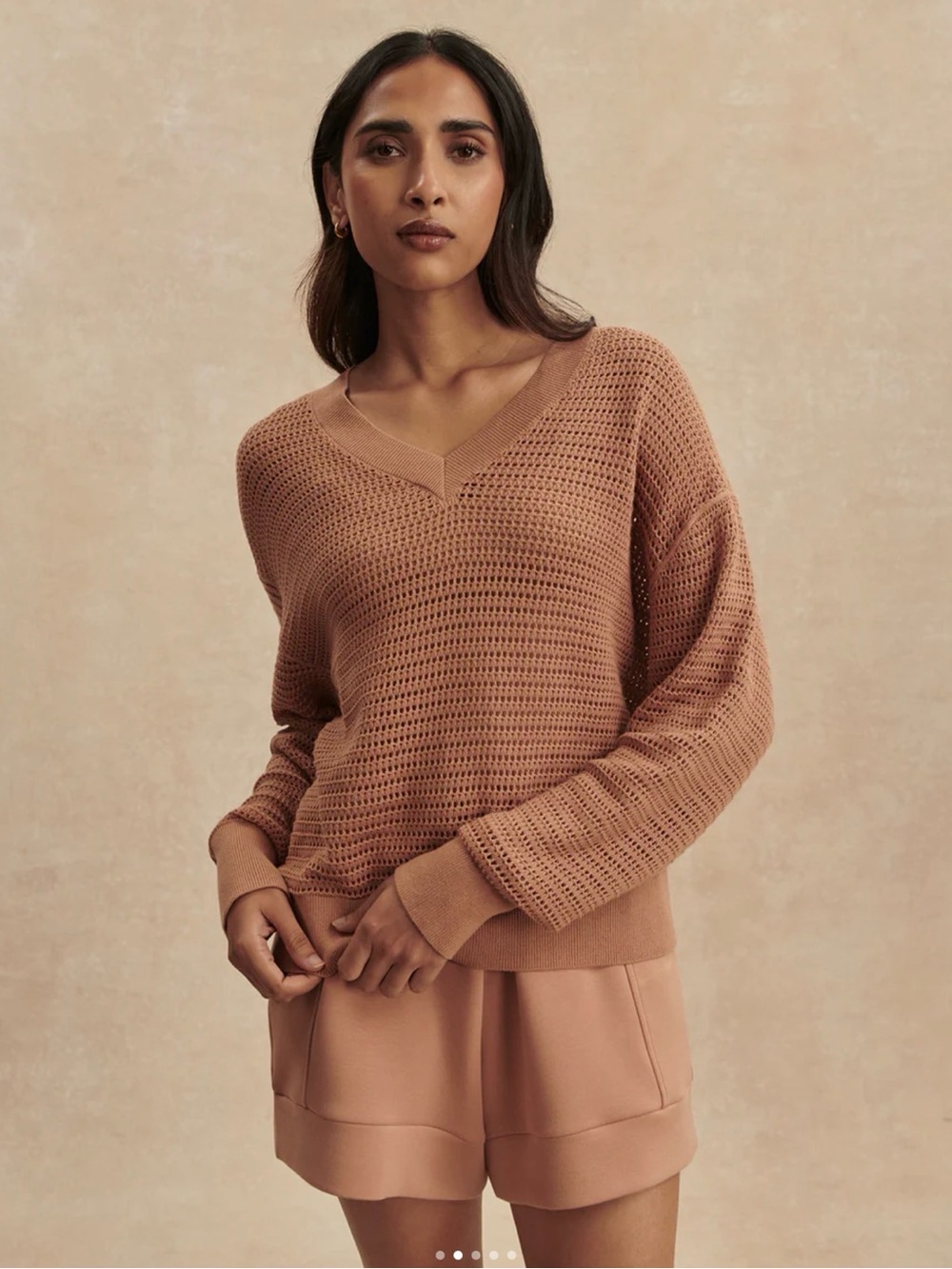 Varley Gaia V-Neck Long Sleeve Sweater, Color Camel